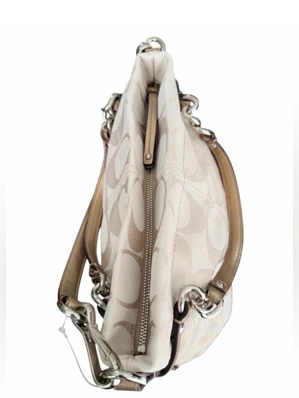 Coach “Brooke” Signature Jacquard Metallic Hobo Bag in Champagne/Gold Trim! NWT